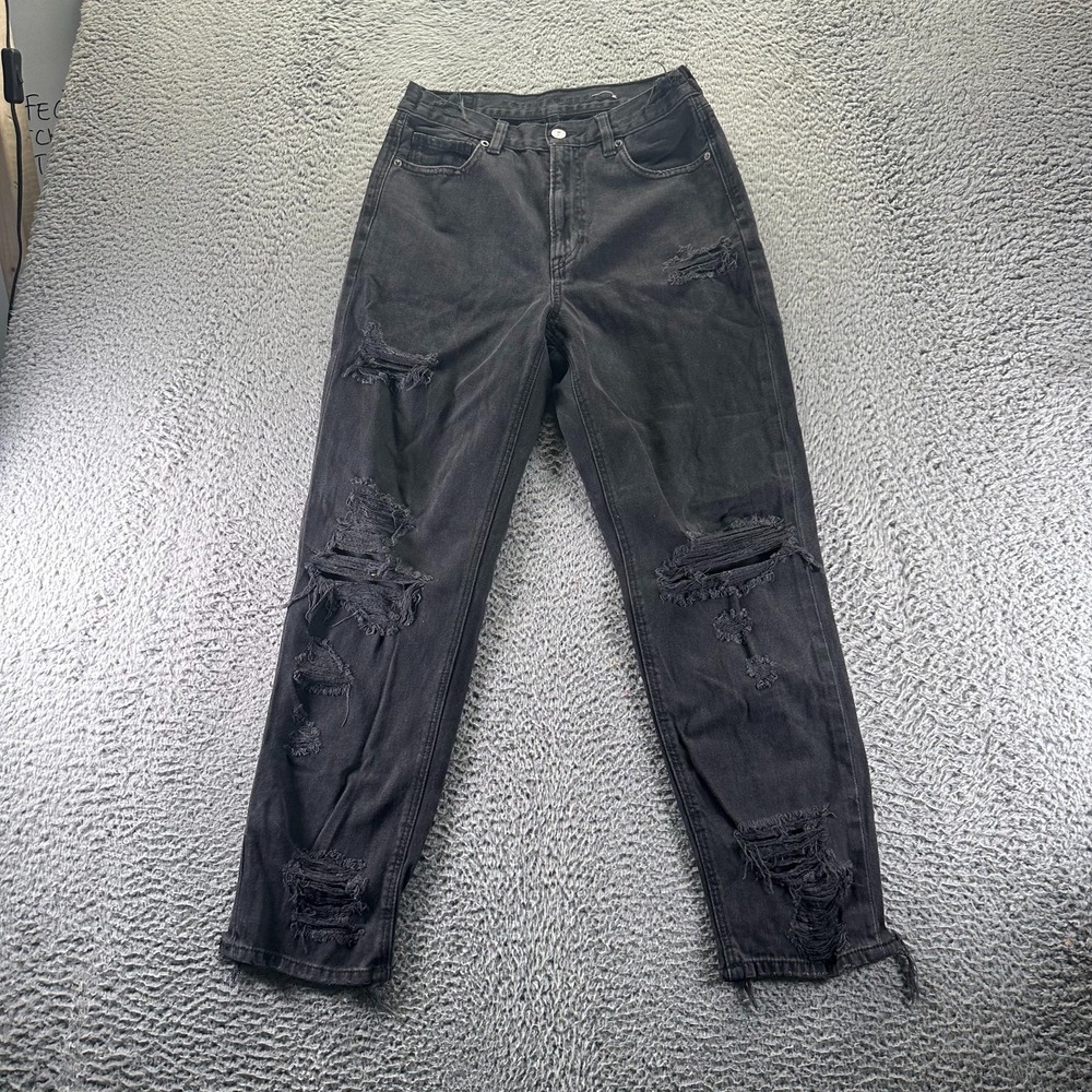 American Eagle Outfitters Jeans Women's 6 Black Denim Mom Tapered Leg Distressed